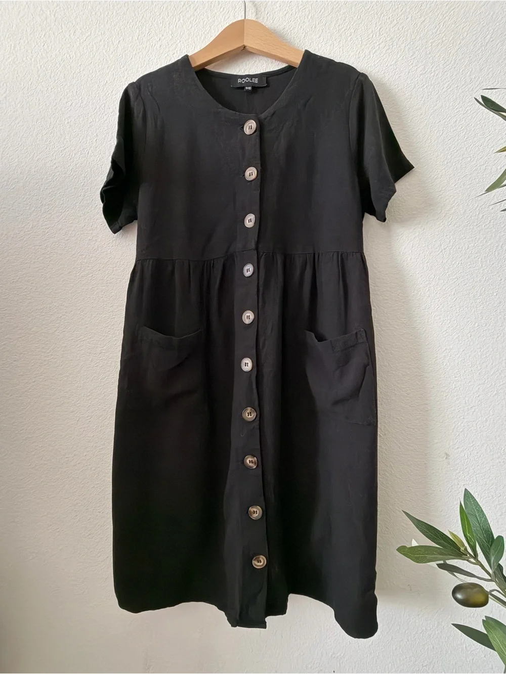 Roolee Black Button-Front Midi Dress